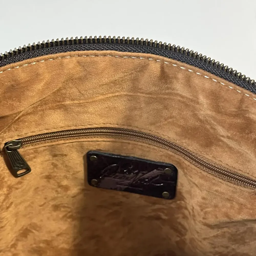 Patricia Nash Clutch Wristlet Bag Womens Large Brown Leather Abstract Print Boho